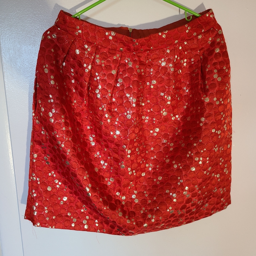 Lauren Moffat Red and Gold Polka Dot skirt